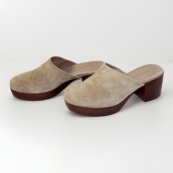 Chocolat Blu Chunky Heels Slip On Platform Mule Suede Leather Beige Wood Y2K 8.5 - Picture 2 of 16